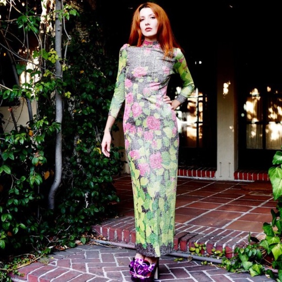 🎉H-P🎉 70’s Vintage Disco Silver Lamé Roses Dress ALTERNATIVE PROM XS - Picture 3 of 4